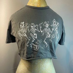 Modish Rebel S Skeleton dance party Gray T-Shirt cropped top
